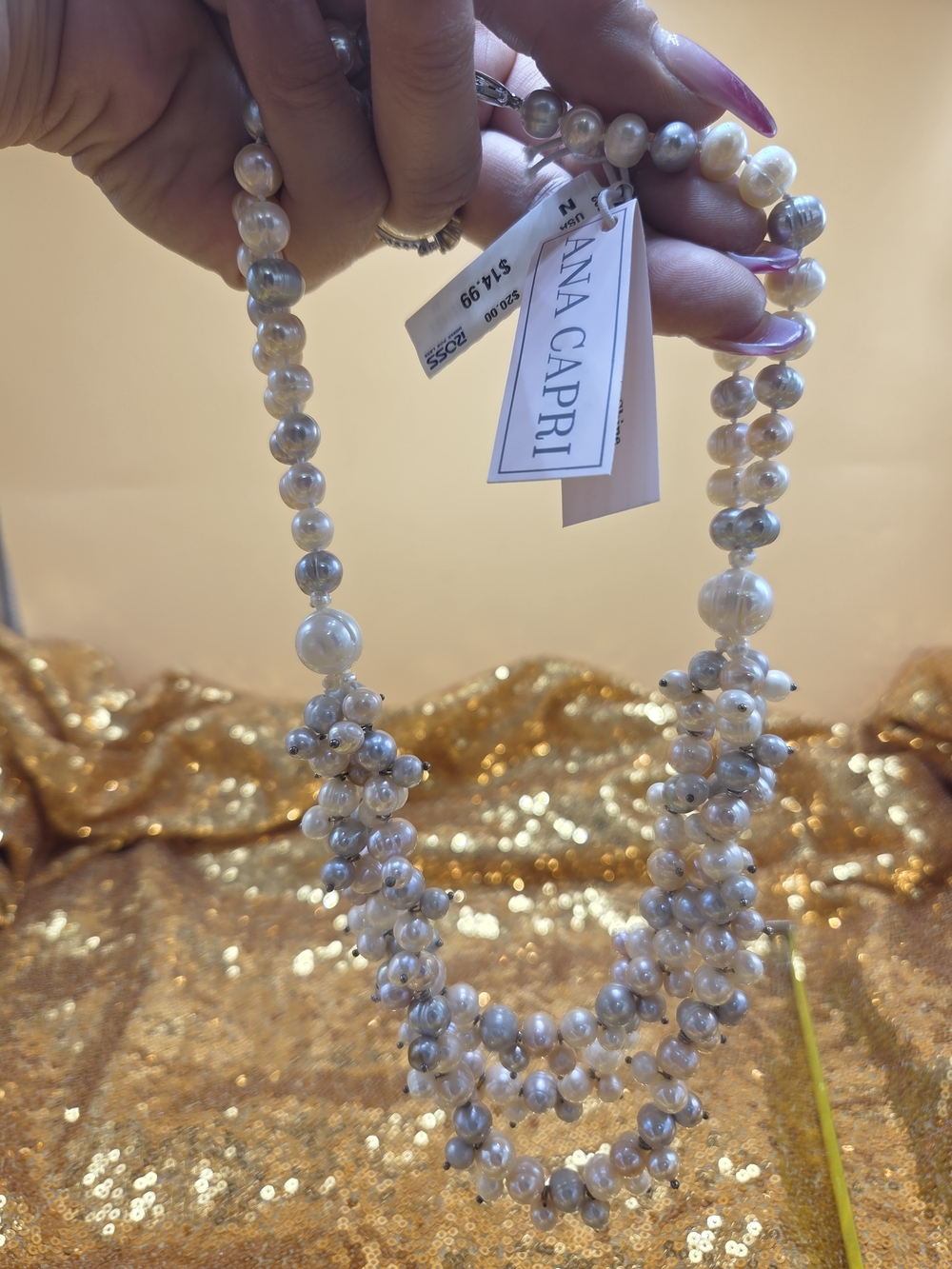 Ana Capri Ivory and Silver Pearl Cluster Multi-Strand Necklace